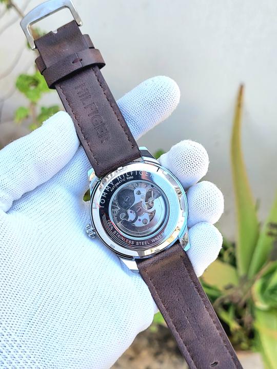 Tommy_Hilfiger Automatic Leather Belt Brown White Dial AT143