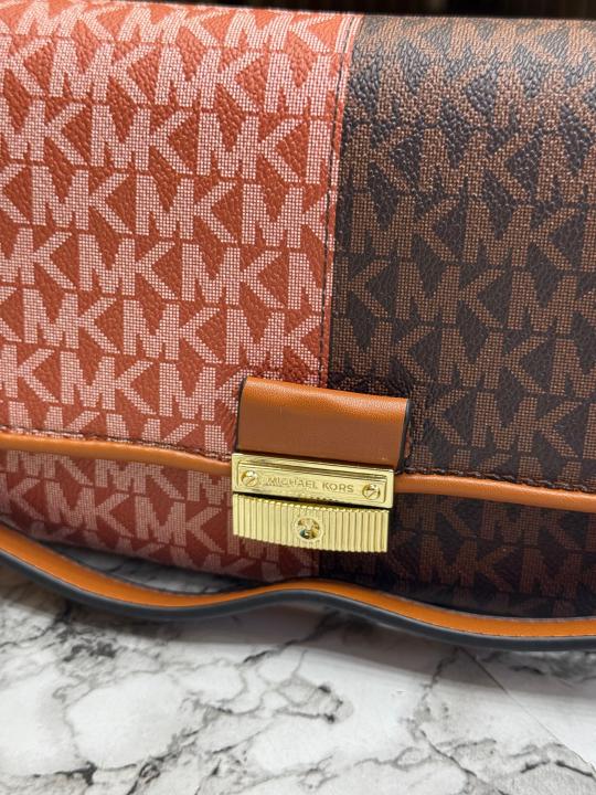 Michael_Kors Colorblock Monogram Shoulder Bag With Box And Dust Bag (Brown) (V-100815)