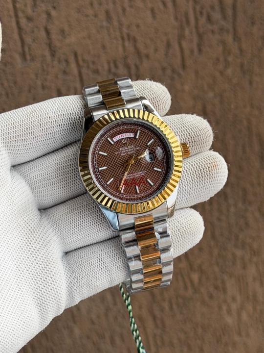 ROLEEX DAYDATE GOLD TWOTONE BROWN TEXTURE DIAL AT299