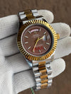 ROLEEX DAYDATE GOLD TWOTONE BROWN TEXTURE DIAL AT299
