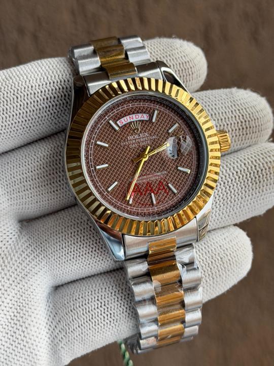 ROLEEX DAYDATE GOLD TWOTONE BROWN TEXTURE DIAL AT299