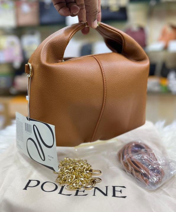 Polene Beri Textured Leather Shoulder Bag With Box And Dust Bag (Brown) (P06594)