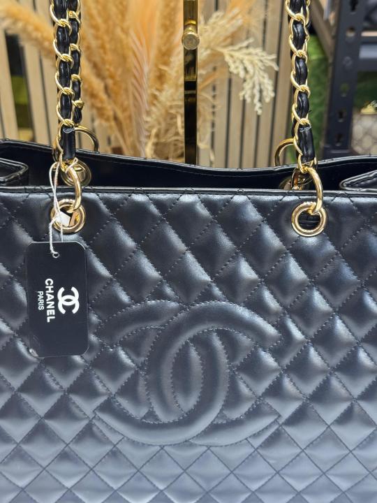 Chane_l Quilted CC Chain Tote Bag With Dust Bag Black