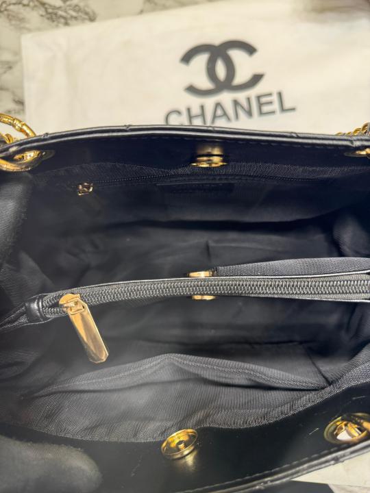 Chane_l Quilted CC Chain Tote Bag With Dust Bag Black