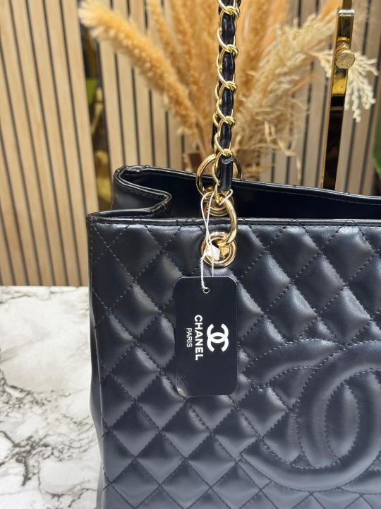 Chane_l Quilted CC Chain Tote Bag With Dust Bag Black
