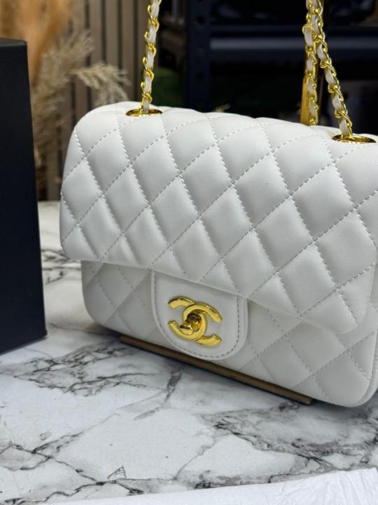 Chane_l Classic Flap Mini Quilted Chain Shoulder Bag (White) (3015)