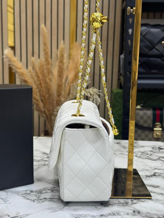 Chane_l Classic Flap Mini Quilted Chain Shoulder Bag (White) (3015)