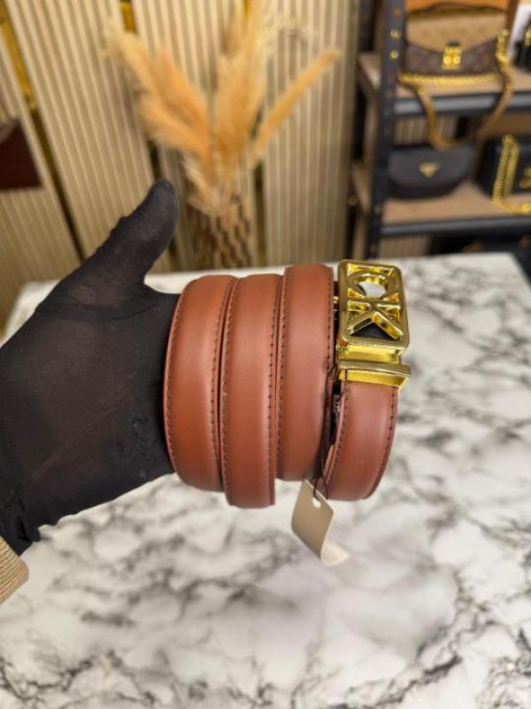 Calvin_Klein Tan Leather Belt with Gold CK Initial Buckle