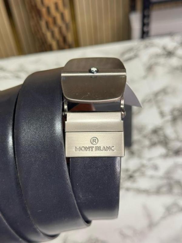 Mont Blanc Black Leather Belt with Matte Silver Signature Buckle Includes Box (M29)