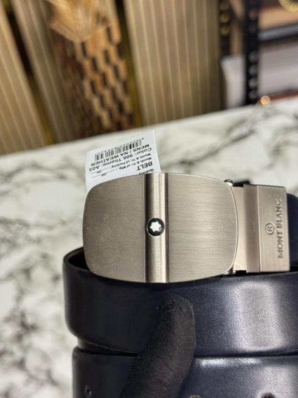 Mont Blanc Black Leather Belt with Matte Silver Signature Buckle Includes Box (M29)