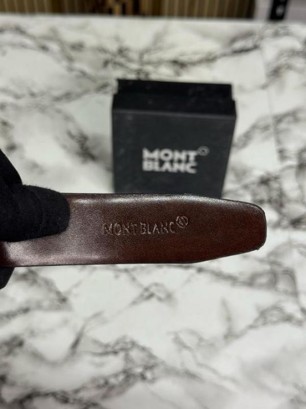 Mont Blanc Black Leather Belt with Matte Silver Signature Buckle Includes Box (M29)