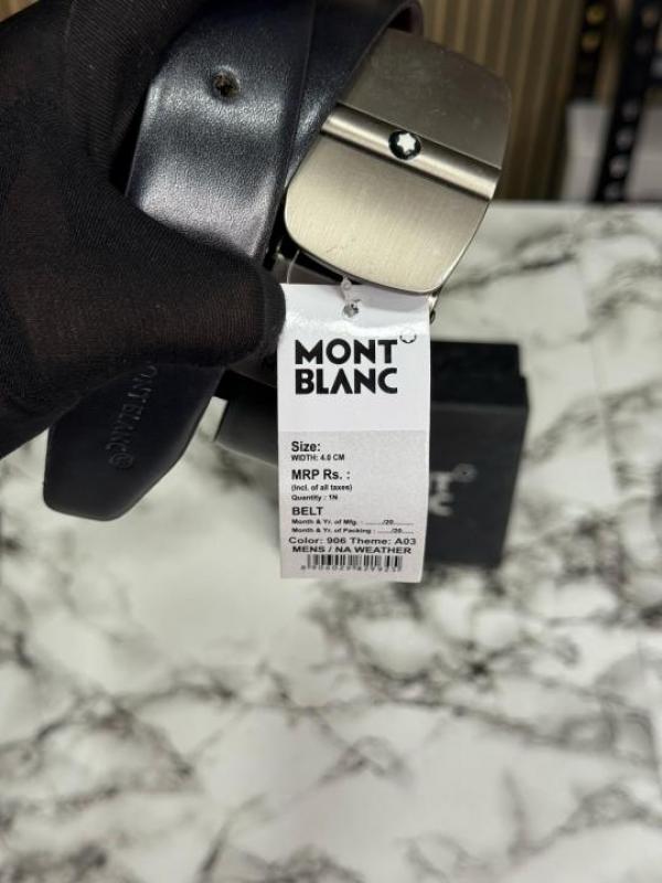 Mont Blanc Black Leather Belt with Matte Silver Signature Buckle Includes Box (M29)