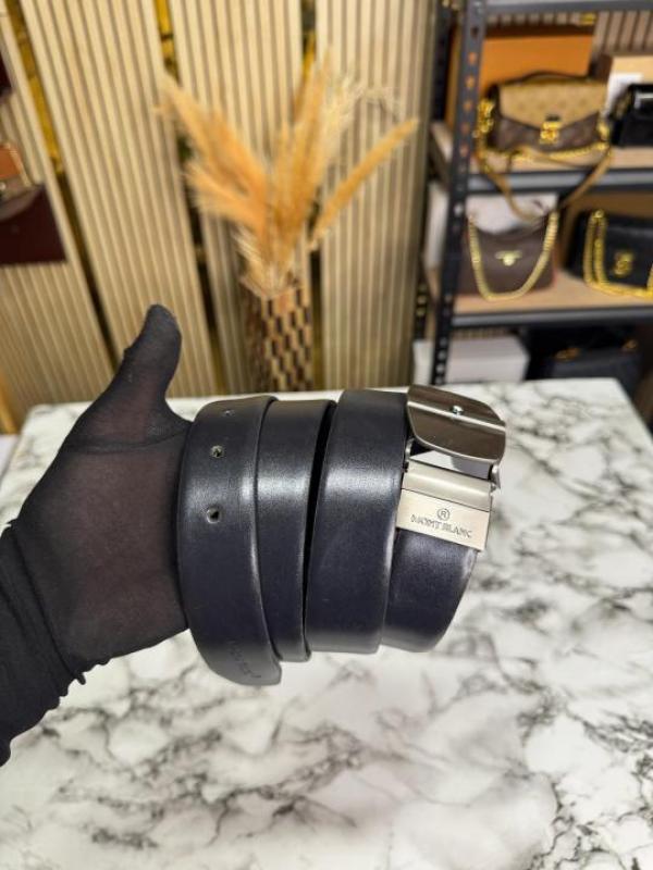 Mont Blanc Black Leather Belt with Matte Silver Signature Buckle Includes Box (M29)