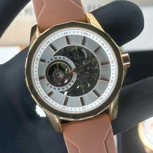 ARMA_EXCHANGE AUTOMATIC SKELETON STEEL ROSE GOLD BROWN