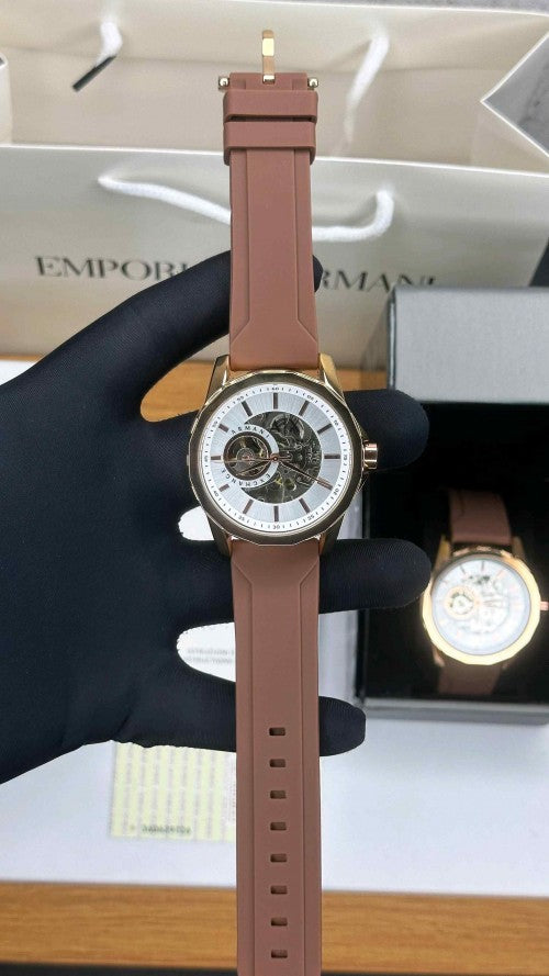 ARMA_EXCHANGE AUTOMATIC SKELETON STEEL ROSE GOLD BROWN