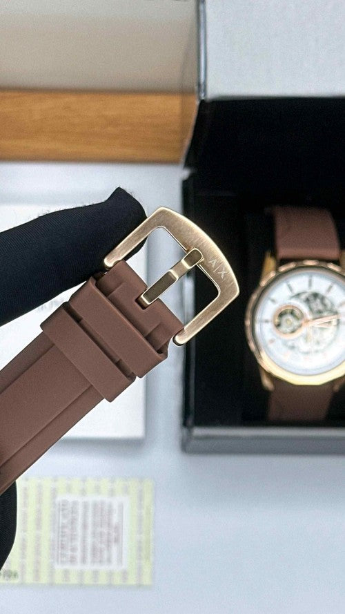 ARMA_EXCHANGE AUTOMATIC SKELETON STEEL ROSE GOLD BROWN