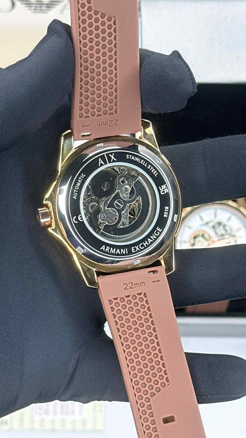 ARMA_EXCHANGE AUTOMATIC SKELETON STEEL ROSE GOLD BROWN