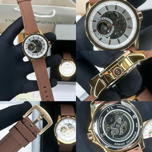 ARMA_EXCHANGE AUTOMATIC SKELETON STEEL ROSE GOLD BROWN