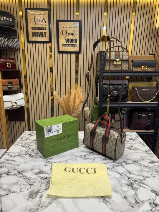 Gucc_i Ophidia Boston Stripe GG Top Handle Bag With Box And Dust Bag