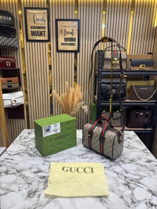 Gucc_i Ophidia Boston Stripe GG Top Handle Bag With Box And Dust Bag