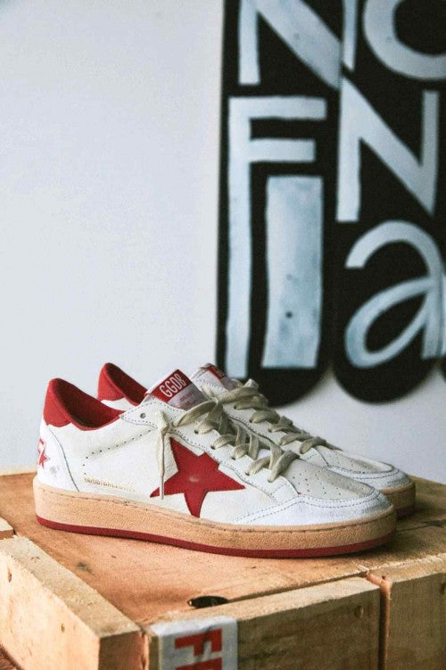 GOLDEN GOOSE BALL STAR LOW WHITE RED