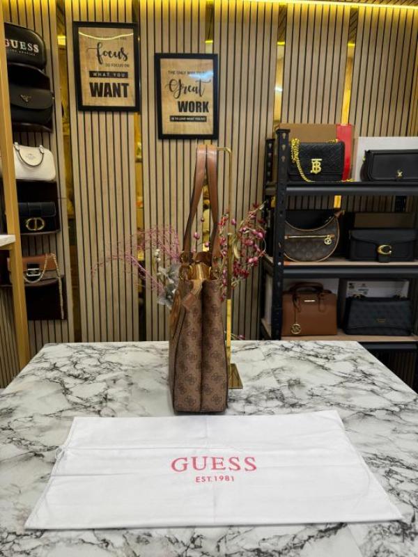 Guess Stone Eco Mietta Tote With Dust Bag (Brown)