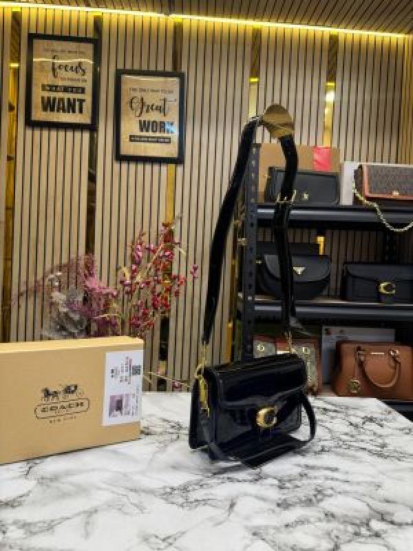 Coac_h tabby glossy crossbody bag with box and dust bag (black)
