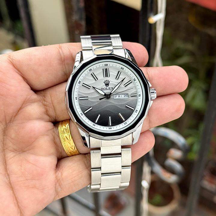 Role_x Black Silver Day Date Mens Watch