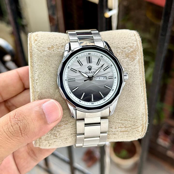 Role_x Black Silver Day Date Mens Watch