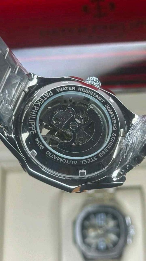PATEK_ PHILIPPE_ AUTOMATIC OPEN HEART SILVER BLACK