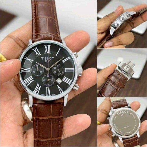 Tissot_ chemin slim formal silver black dail brown leather