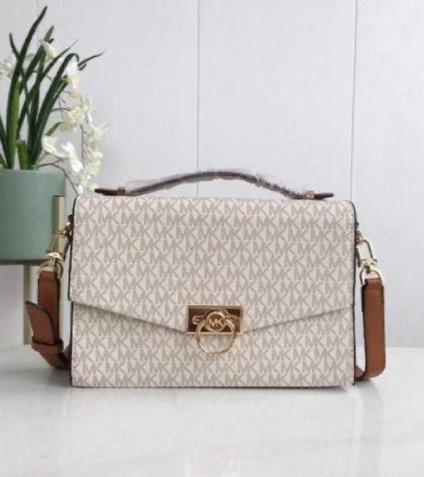 Michael_Kors Hendrix Signature Shoulder Bag With Box Dust Bag (Beige)