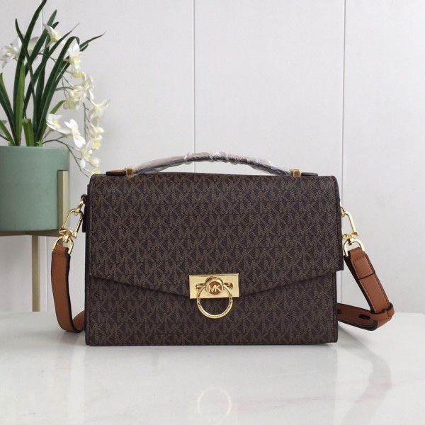 Michael_Kors Hendrix Signature Shoulder Bag With Box Dust Bag (Brown)