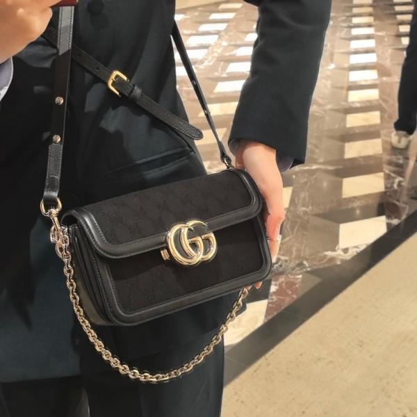 GUCC_I GG CANVAS JACQUARD SHOULDER BAG WITH DOUBLE OG BOX AND DUST BAG (46377-BLACK)