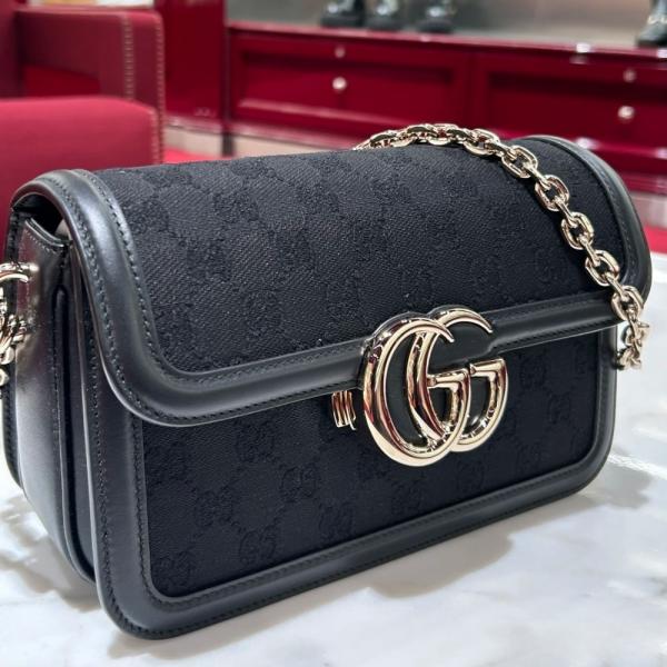 GUCC_I GG CANVAS JACQUARD SHOULDER BAG WITH DOUBLE OG BOX AND DUST BAG (46377-BLACK)