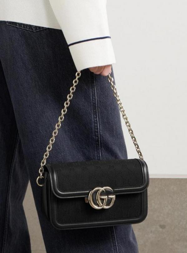 GUCC_I GG CANVAS JACQUARD SHOULDER BAG WITH DOUBLE OG BOX AND DUST BAG (46377-BLACK)