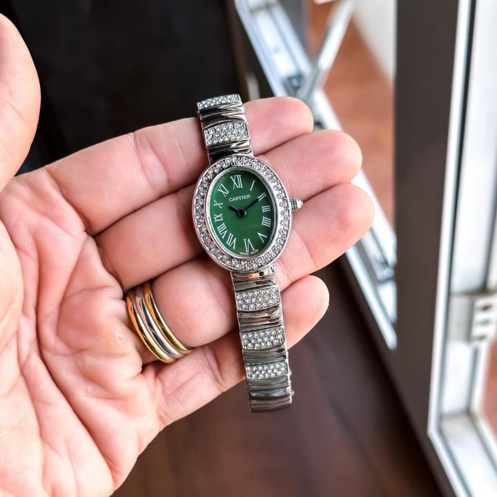 CARTIE_R LADIES SILVER GREEN WATCH