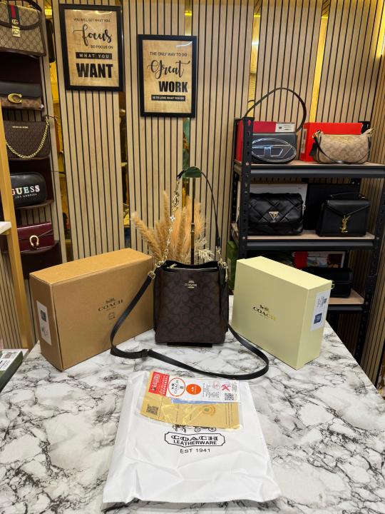 Coac_h Mollie Premium Quality Bucket Bag In Signature Canvas With Og Double Box Dust Bag (Coffee) (F-62699)