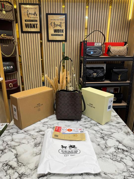 Coac_h Mollie Premium Quality Bucket Bag In Signature Canvas With Og Double Box Dust Bag (Coffee) (F-62699)