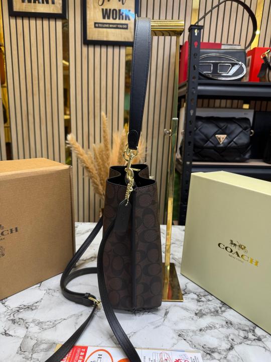 Coac_h Mollie Premium Quality Bucket Bag In Signature Canvas With Og Double Box Dust Bag (Coffee) (F-62699)