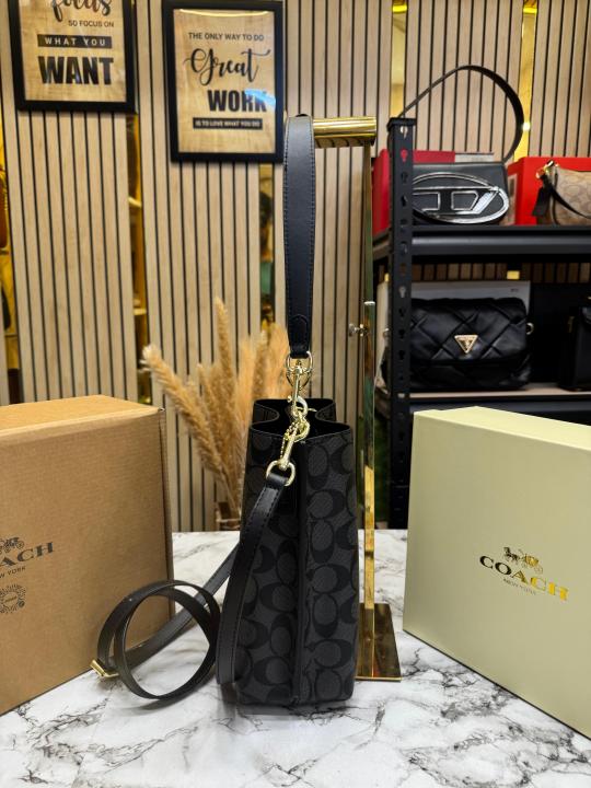 Coac_h Mollie Premium Quality Bucket Bag In Signature Canvas With Og Double Box Dust Bag (Black) (F-62699)
