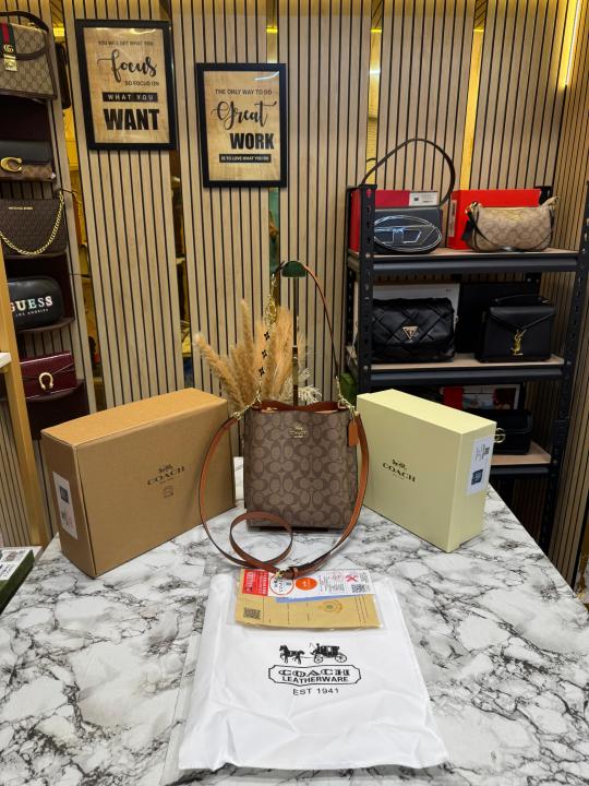 Coac_h Mollie Premium Quality Bucket Bag In Signature Canvas With Og Double Box Dust Bag (Apricot) (F-62699)
