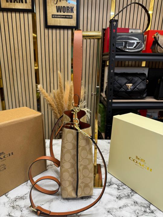 Coac_h Mollie Premium Quality Bucket Bag In Signature Canvas With Og Double Box Dust Bag (Light Apricot) (F-62699)