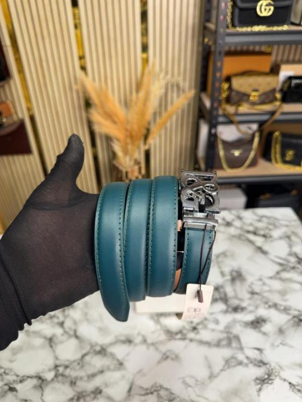 Dolc_e gabbana green leather belt with silver d&g buckle