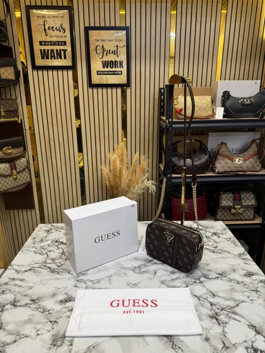 Guess Noreen Crossbody Bag With Box And Dust Bag (Coffee)
