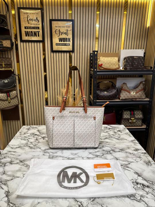 Michael_Kors Jet Set Travel Double Pocket Tote Bag With Dust Bag Including Card (Beige) (M2510)