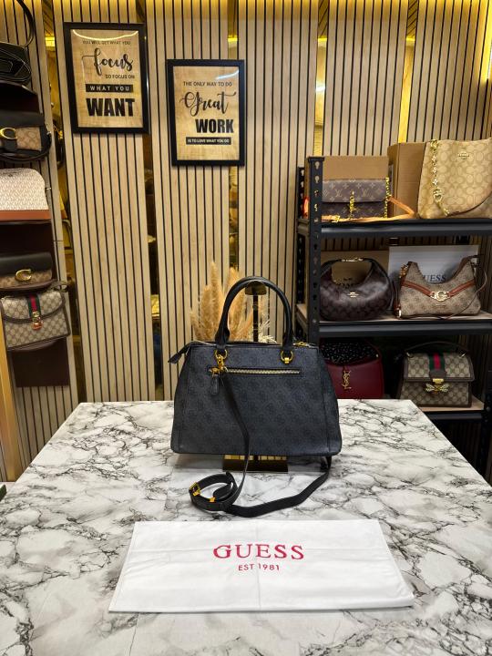 Guess Signature Monogram Logo Satchel With Dust Bag (Grey)