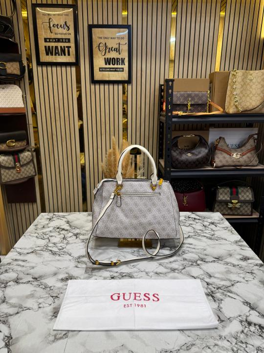 Guess Signature Monogram Logo Satchel With Dust Bag (Grey)