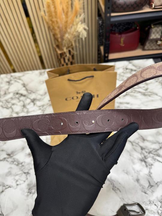 Coac_h Signature Reversible Leather Belt Signature Canvas Plus Embossed (Brown)