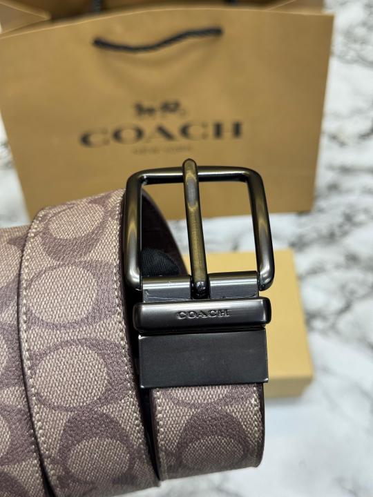 Coac_h Signature Reversible Leather Belt Signature Canvas Plus Embossed (Brown)
